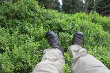 Yorgun trekker ormanda yalan