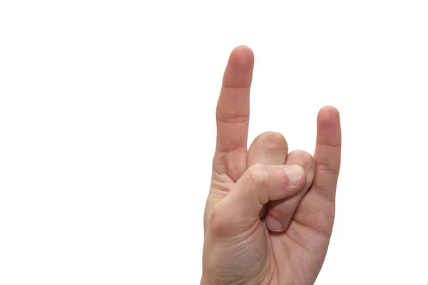 Female Hand White Background Shows Goat — Stok fotoğraf