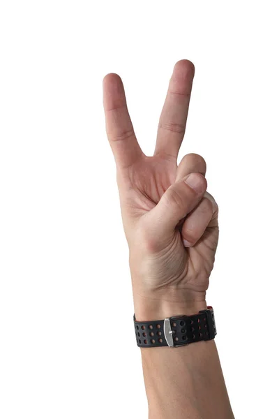 Hand White Background Shows Victory — Foto de Stock