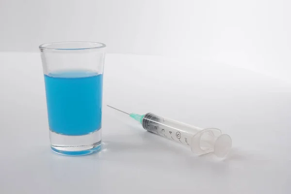 Laboratory Tests Syringe Blue Toxin New Antiviral Drug — ストック写真