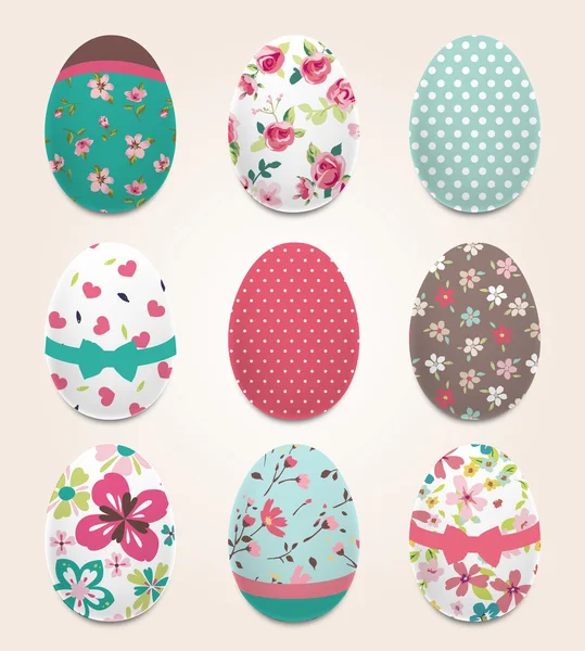 Conjunto de cor pintada ovos de Páscoa, fundo vetor padrão de flor —  Vetores de Stock