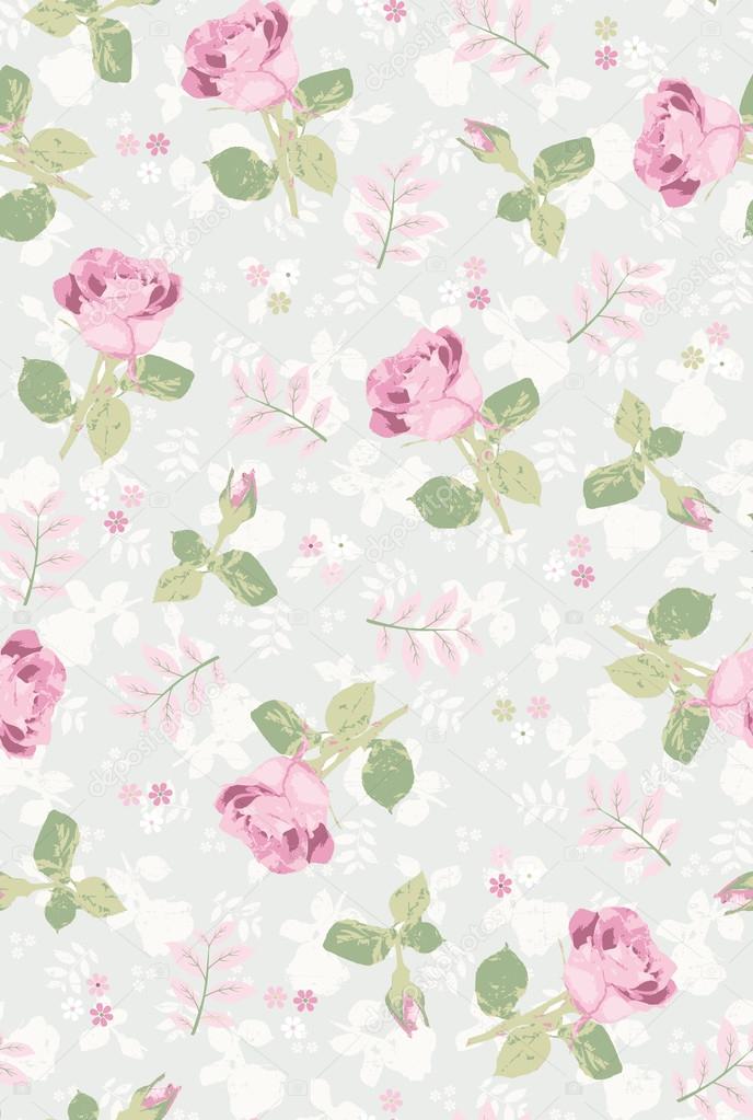 leaves with rose seamless pattern
