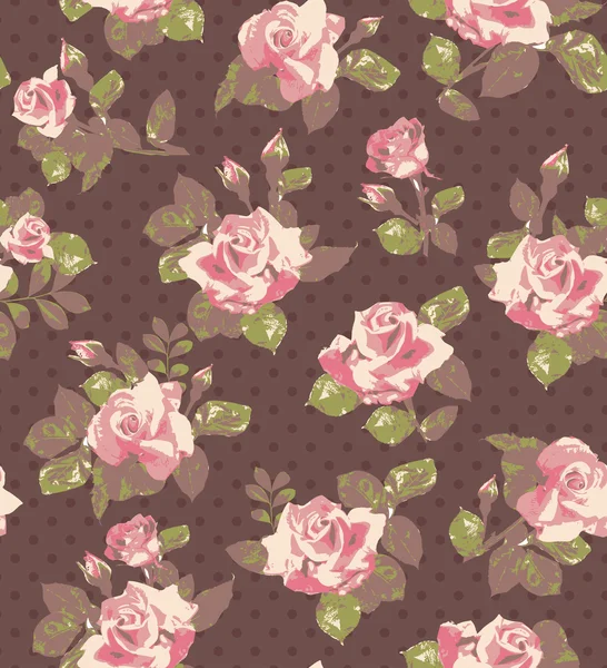 Vintage σχέδιο άνευ ραφής ταπετσαριών με συλλογή ροζ τριαντάφυλλα και τα φύλλα — Διανυσματικό Αρχείο