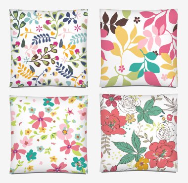 Set of four ornated color throw pillow cover pattern background clipart