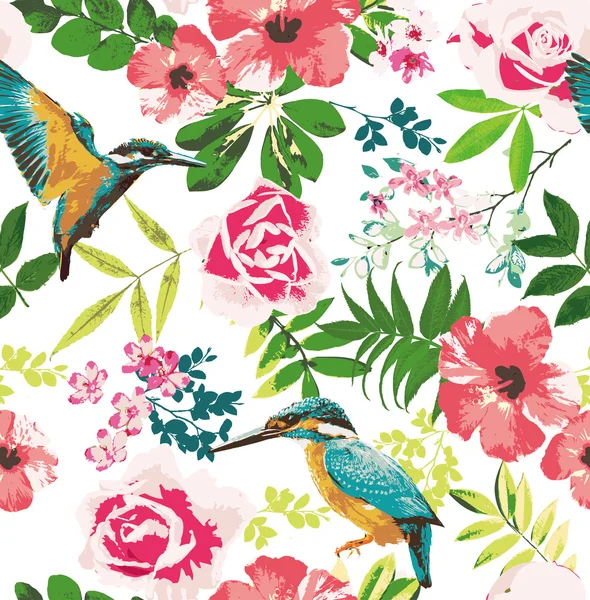 Seamless tropical floral pattern background — Stock Illustration Seamless tropical floral pattern background Royalty Free Stock Vectors