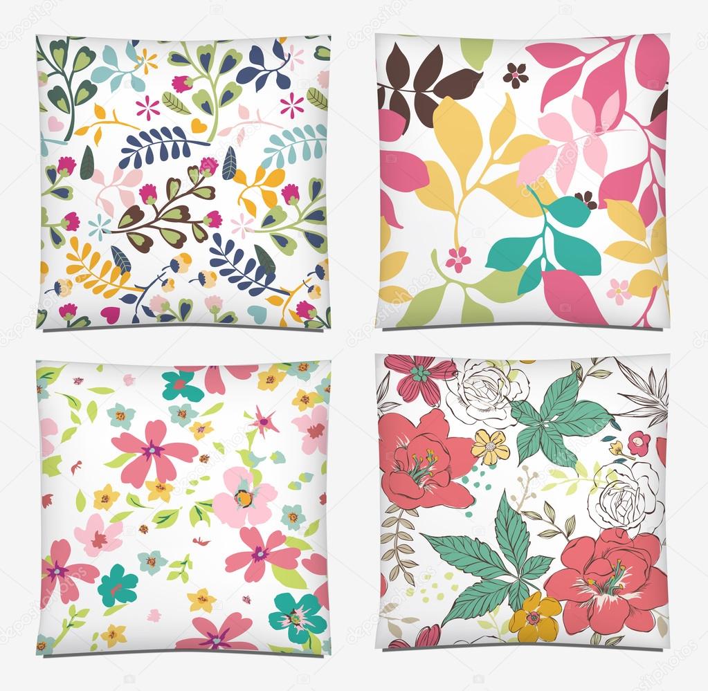 Set of four ornated color throw pillow cover pattern background