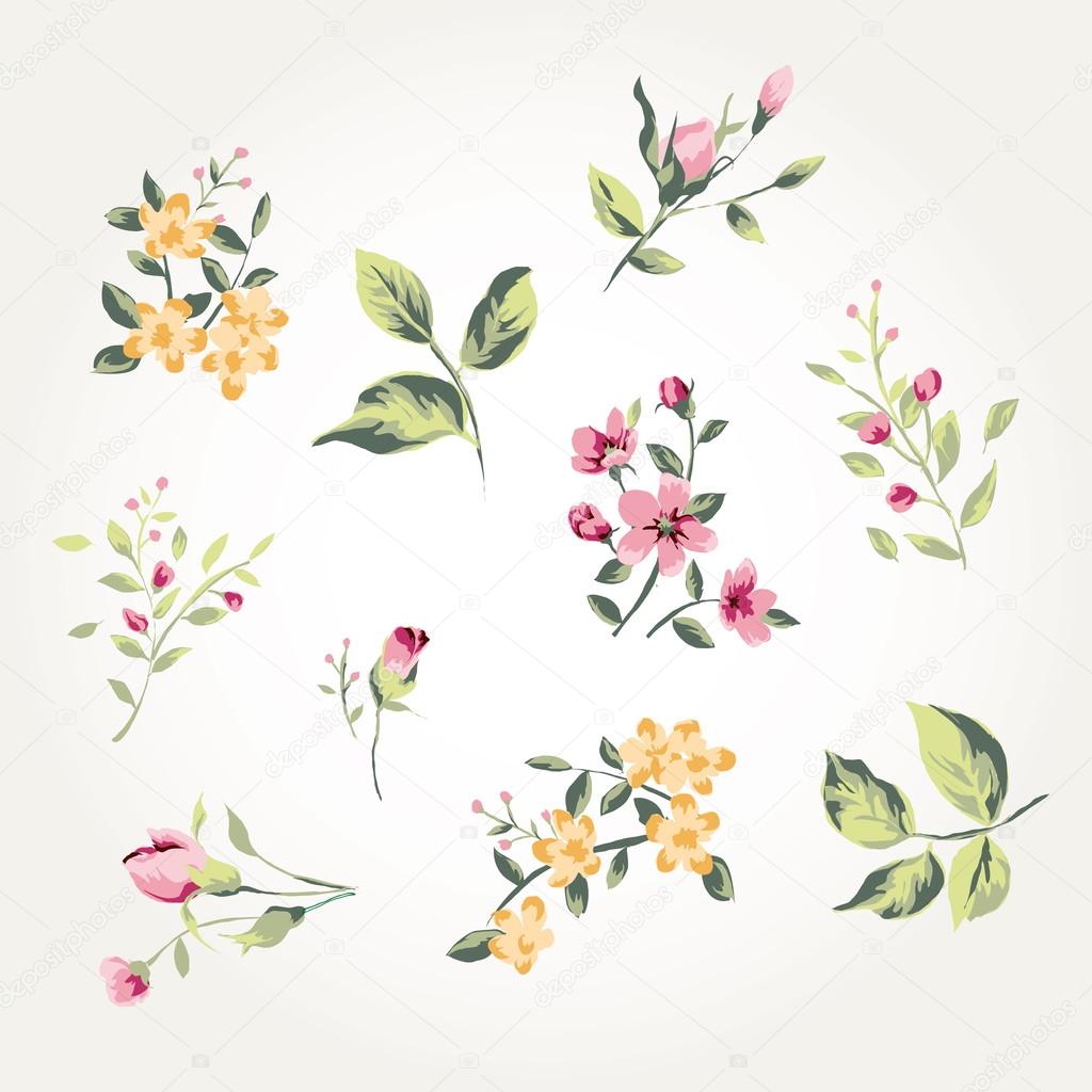 A collection of leaves with flowers for the design. Vector illustration pattern
