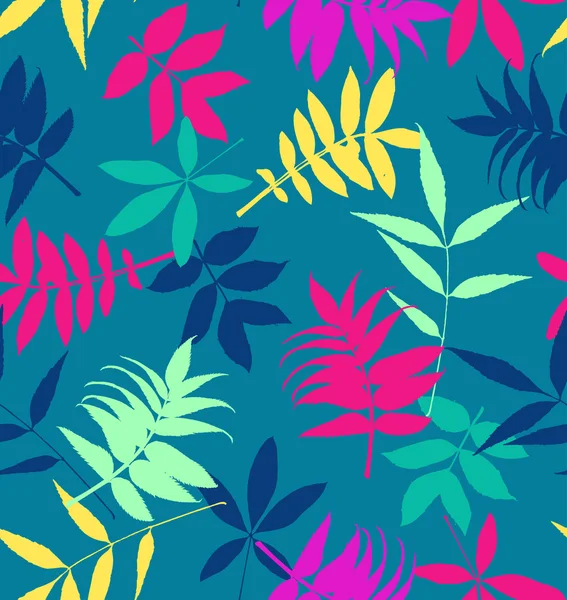 シームレスな熱帯の葉のパターンの背景 — ストックベクタ