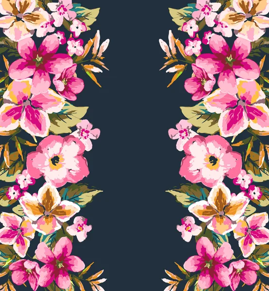 シームレスな熱帯の夏の花、ミラー効果のベクトル パターンの背景 — ストックベクタ
