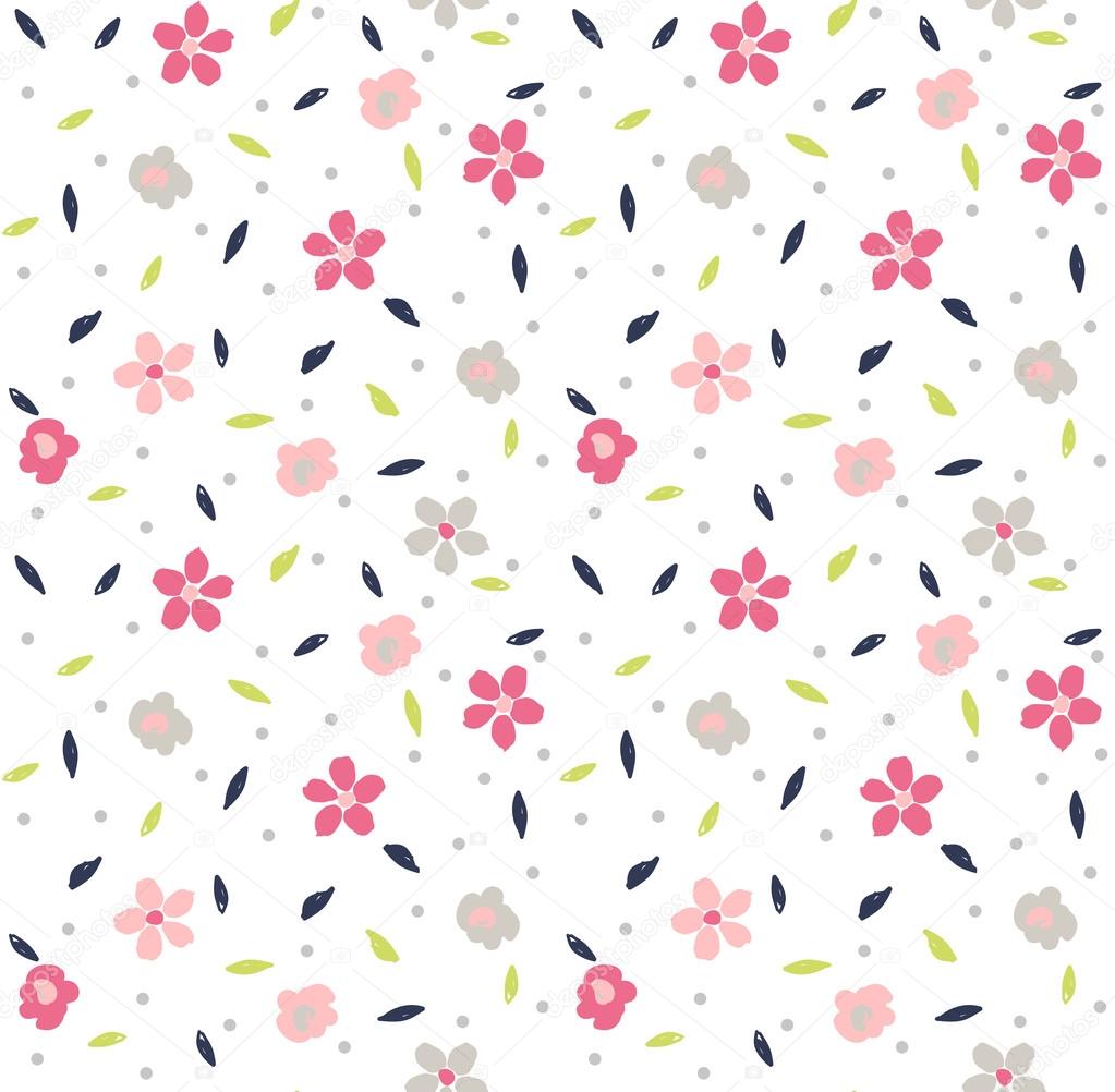 Seamless tiny cute floral pattern on navy background