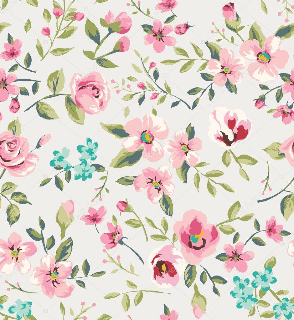 seamless vintage flower garden pattern background — stock vector