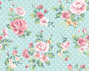 Wallpaper seamless vintage pink flower pattern on dots background