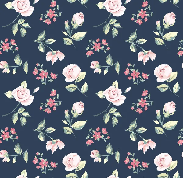 Fond d'écran motif fleur rose vintage sans couture sur fond marine — Image vectorielle