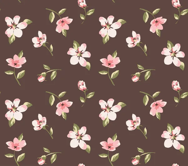 茶色の背景の壁紙シームレスなヴィンテージのピンクの花パターン — ストックベクタ