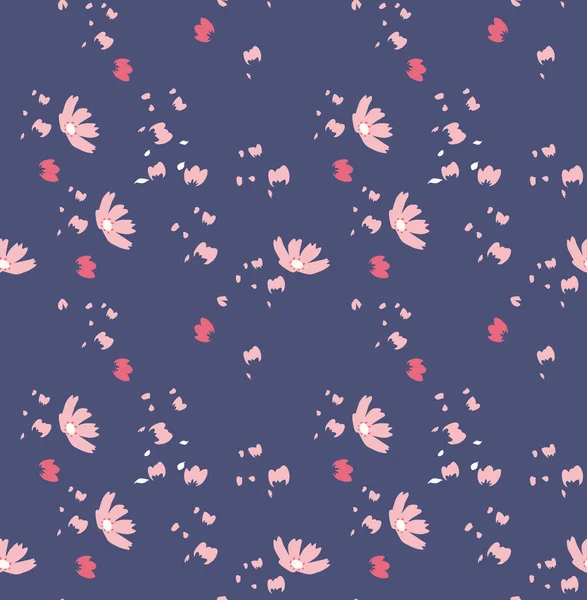 Minuscule fleur sans couture sur fond bleu foncé — Image vectorielle