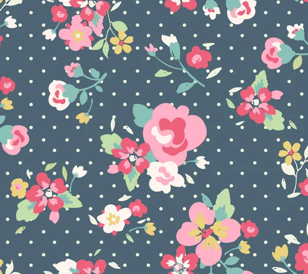 Seamless cute vintage floral pattern on blue background — Stock Vector