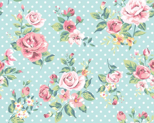 Fondos de pantalla patrón de flores rosadas vintage sin costuras sobre fondo de puntos — Vector de stock