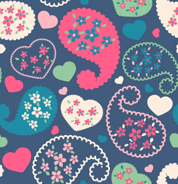 Retro fleur paisley sans couture avec coeur sur fond Graphismes Vectoriels