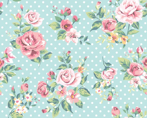 Tapet sömlös vintage rosa blommönster på prickar bakgrund Royaltyfria illustrationer