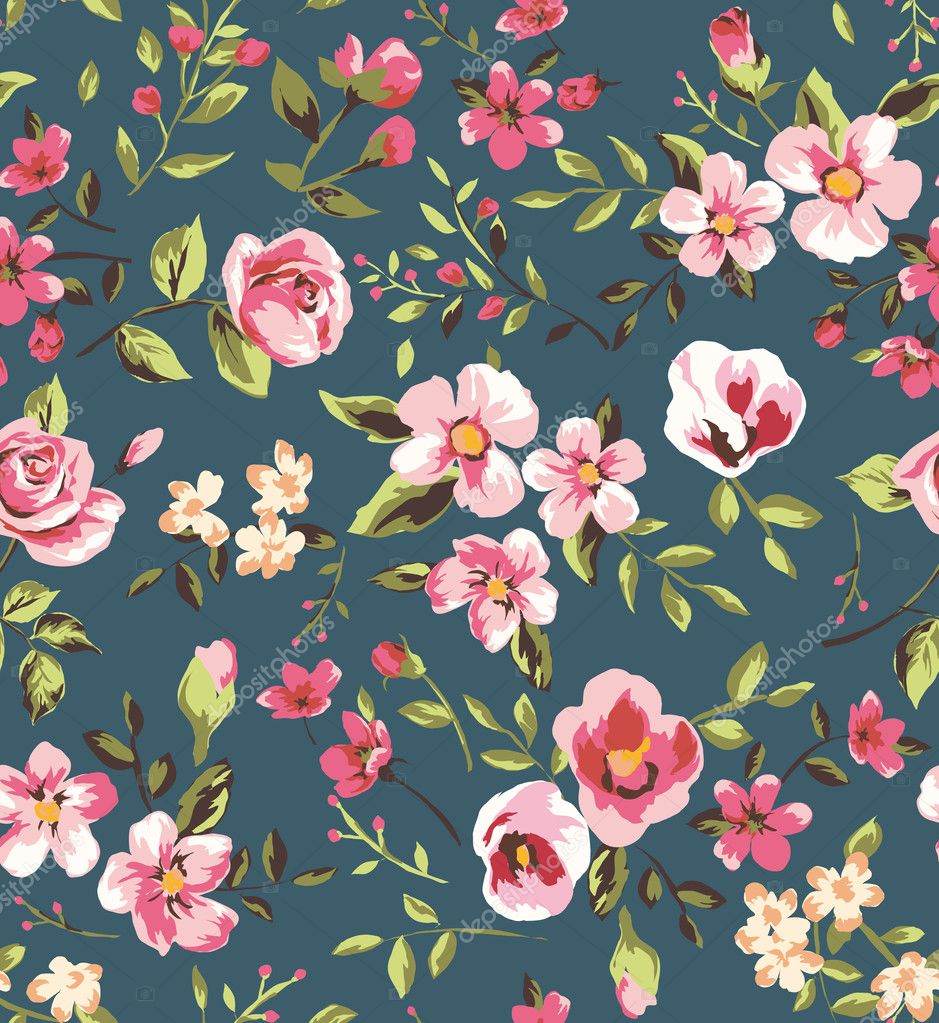 Seamless vintage pink flower pattern on brown background — Stock Vector © salomenj 39421127