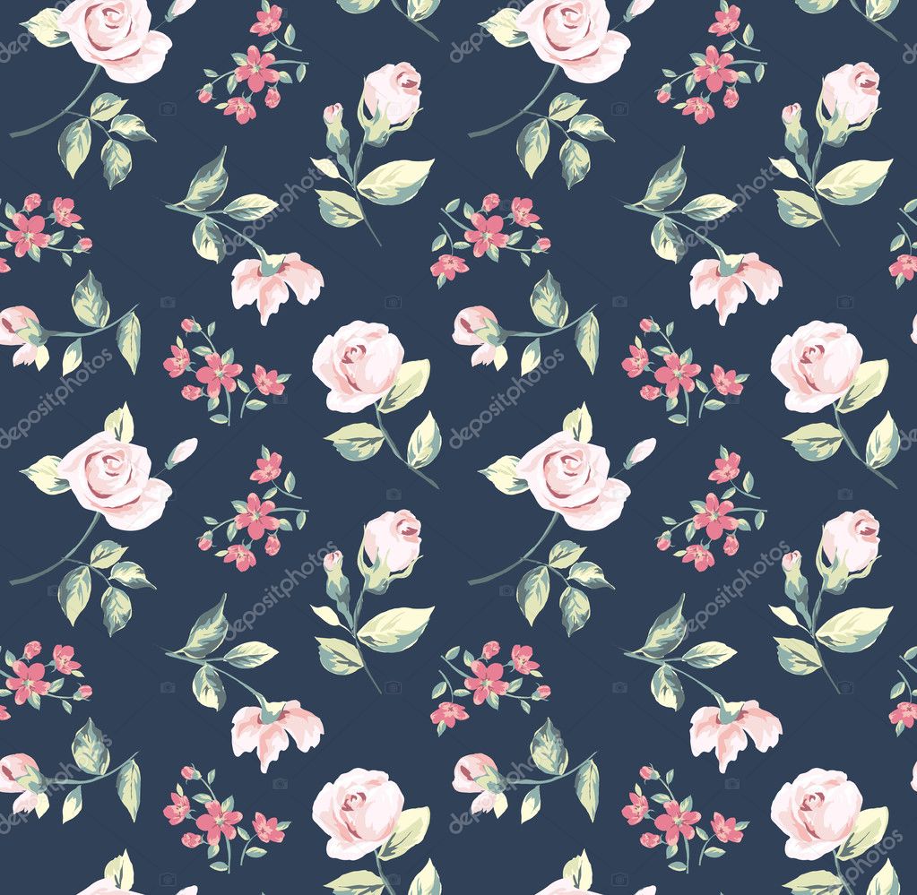 Wallpaper Seamless Vintage Pink Flower Pattern On Navy Background Stock Vector C Salomenj