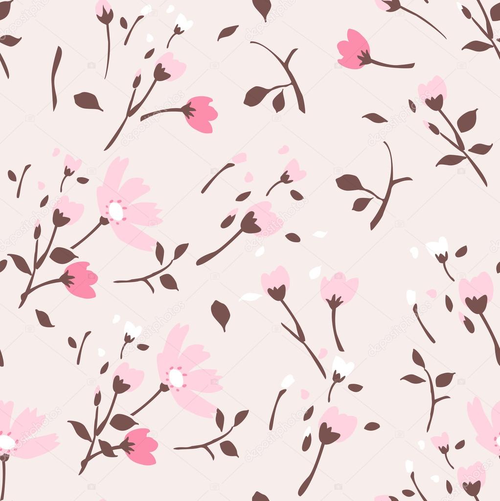 Seamless summer tiny floral pattern on pink background