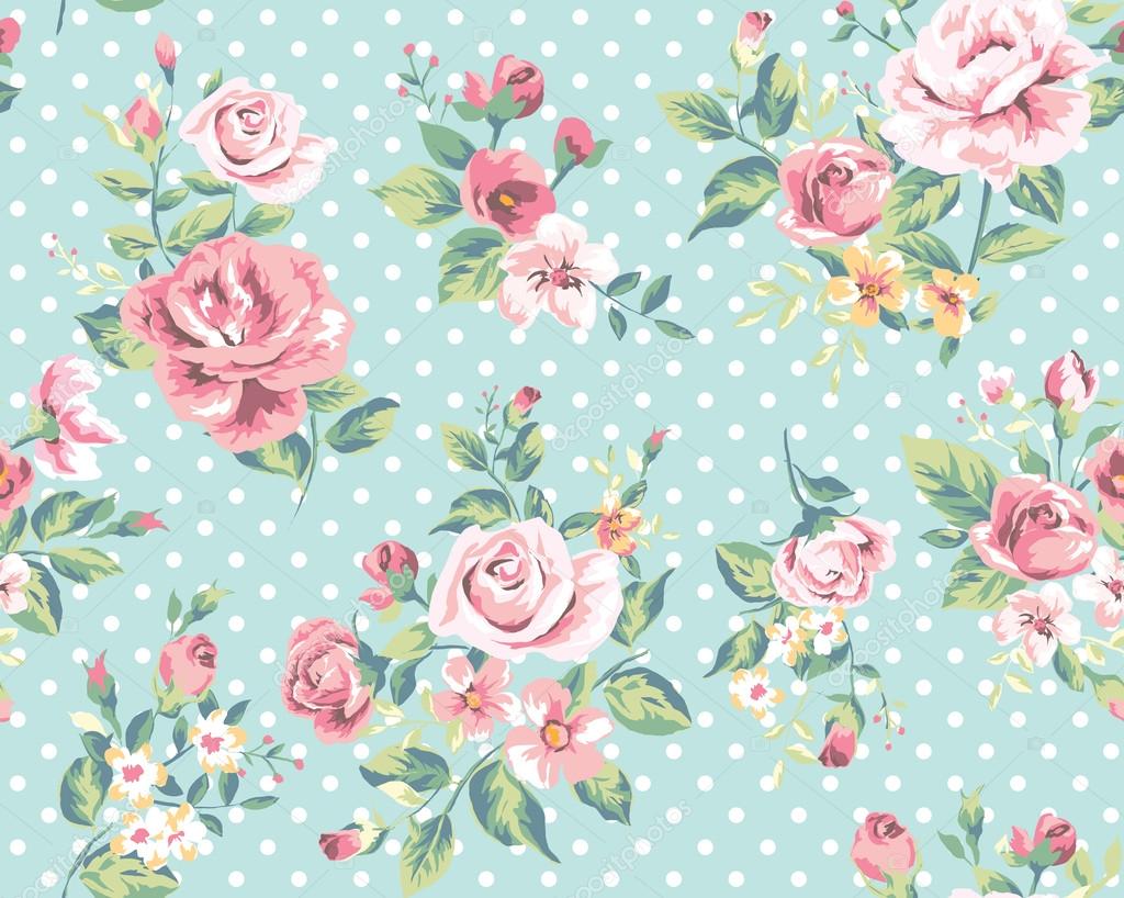 Wallpaper Seamless Vintage Pink Flower Pattern On Dots Background Stock Vector C Salomenj