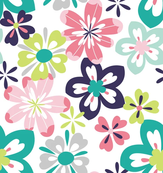 Flor inconsútil retro, patrón de vector de fondo floral — Vector de stock