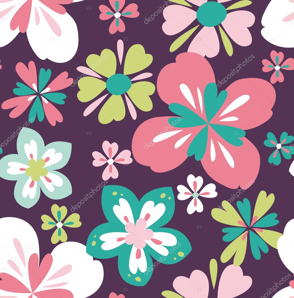 Seamless tropical vintage flower vector pattern on dot background