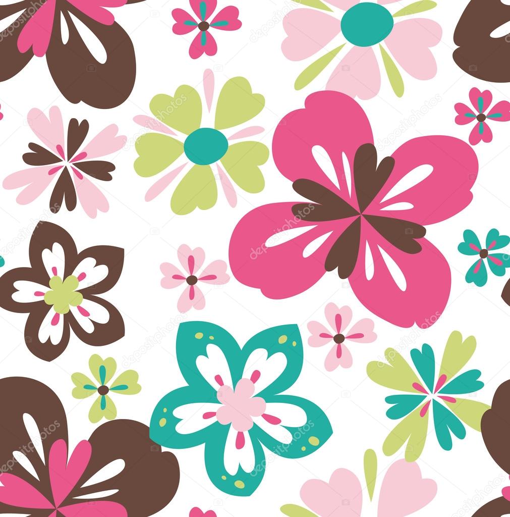 Seamless spring retro flower vector pattern background