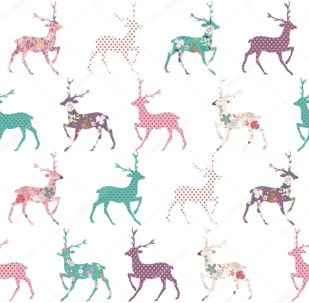 Elegant Christmas deer with flower seamless pattern background