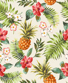 Vintage zökkenőmentes trópusi virágok, ananásszal vector háttér minta