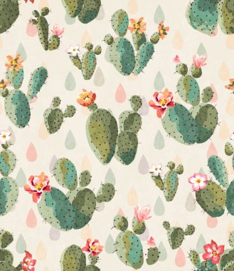 Seamless cute cactus print pattern background
