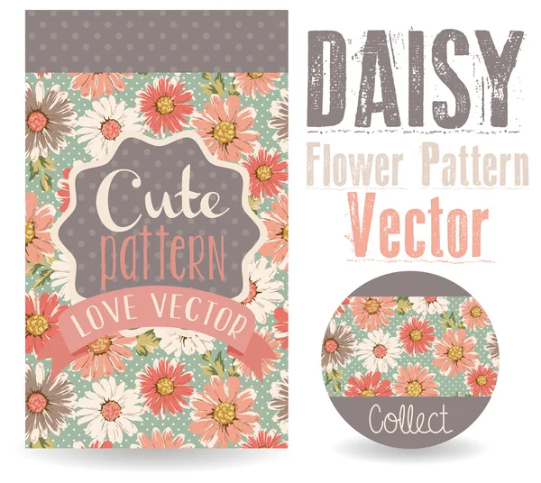 Vintage greeting card daisy print design vector pattern — Stock Vector