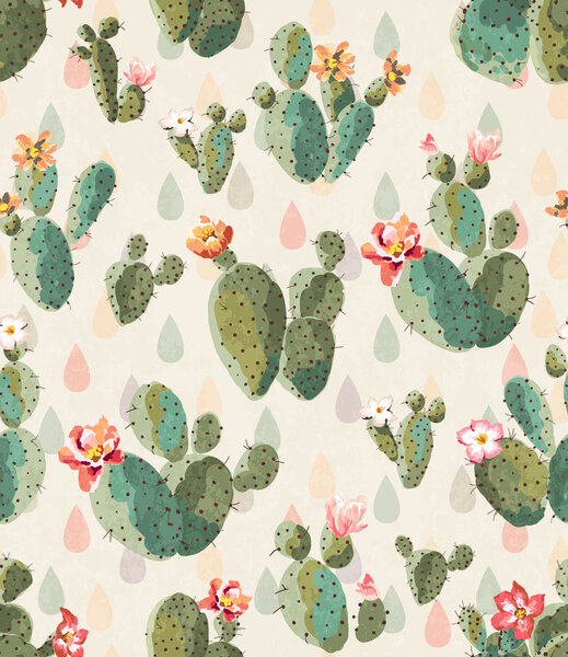 Fondo de patrón de impresión de cactus lindo sin costuras — Vector de stock