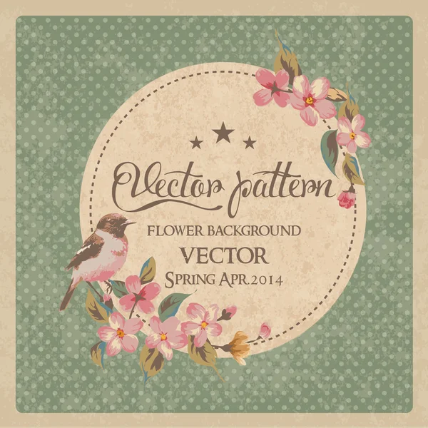 Fleur de carte de vœux vintage avec motif vectoriel oiseaux — Image vectorielle