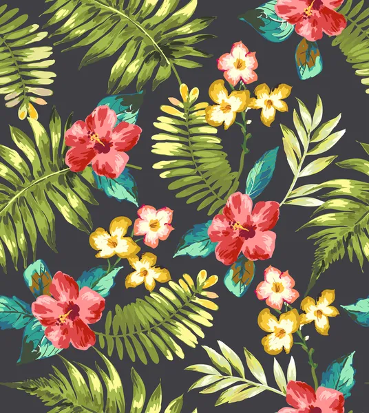 Seamless hand draw tropical flower blossom vector pattern
