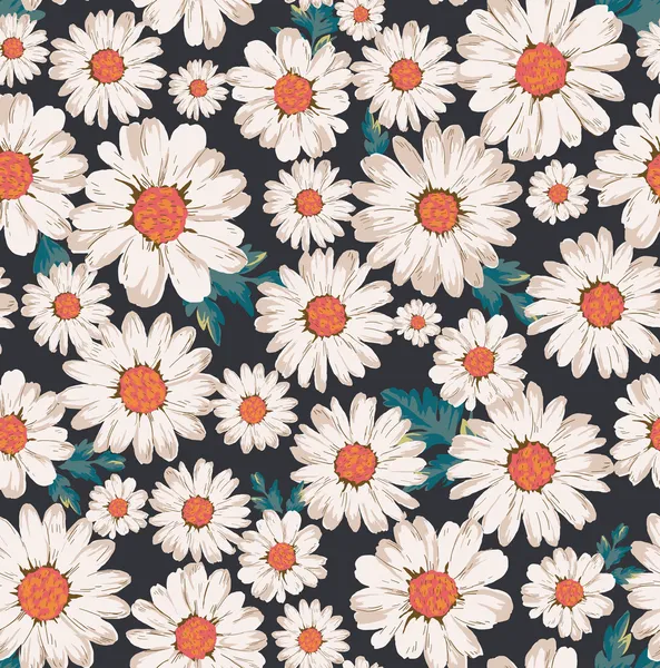 Sömlös blomma, daisy print mönster bakgrund Royaltyfria illustrationer