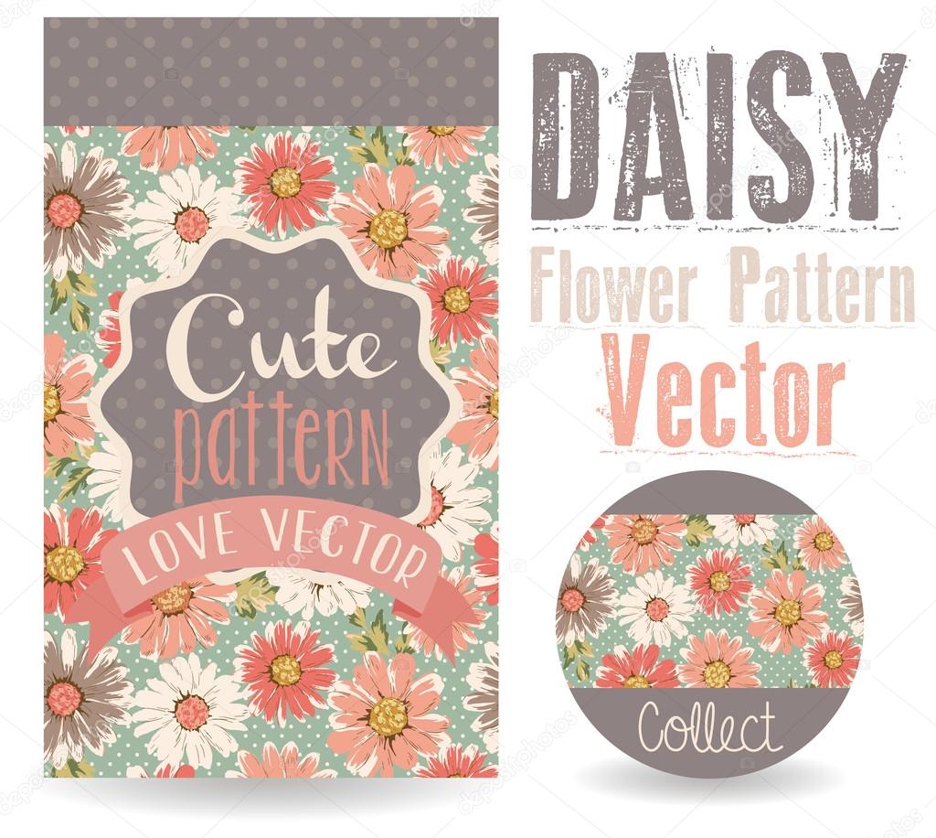 Vintage greeting card daisy print design vector pattern