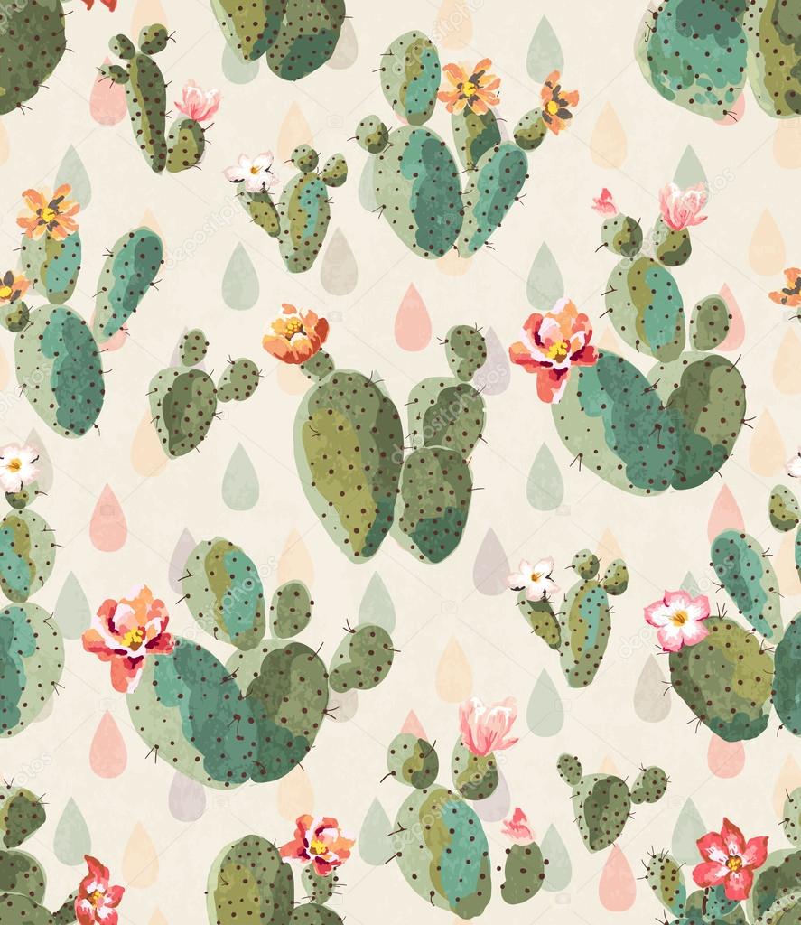 Seamless cute cactus print pattern background