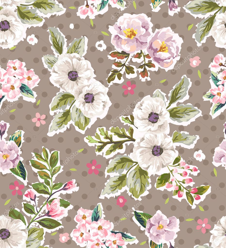 Seamless vintage romantic flower vector pattern background