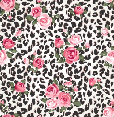 Cute rose seamless mix leopard vector pattern background clipart