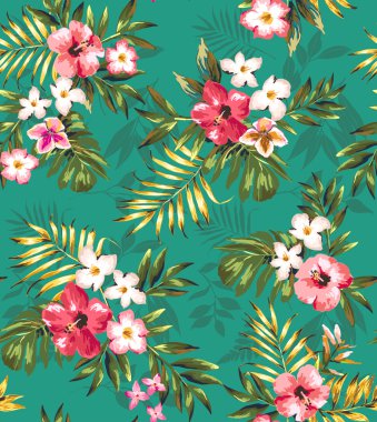 Seamless tropical flower ,plant vector pattern background clipart