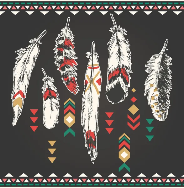 Feather ethnique sentiment vectoriel motif arrière-plan — Image vectorielle