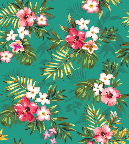 Seamless tropical flower ,plant vector pattern background — Stock Vector