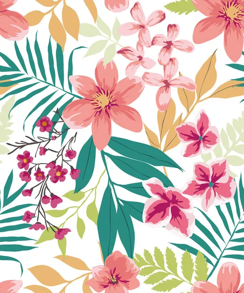 Seamless tropical flower ,plant vector pattern background — Stock Vector