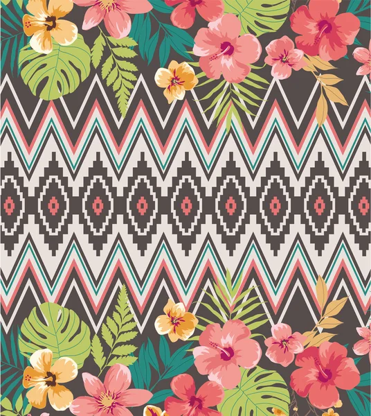 Ethnic mix tropical flower vector pattern background — Stock Illustration Ethnic mix tropical flower vector pattern background Stock Vector