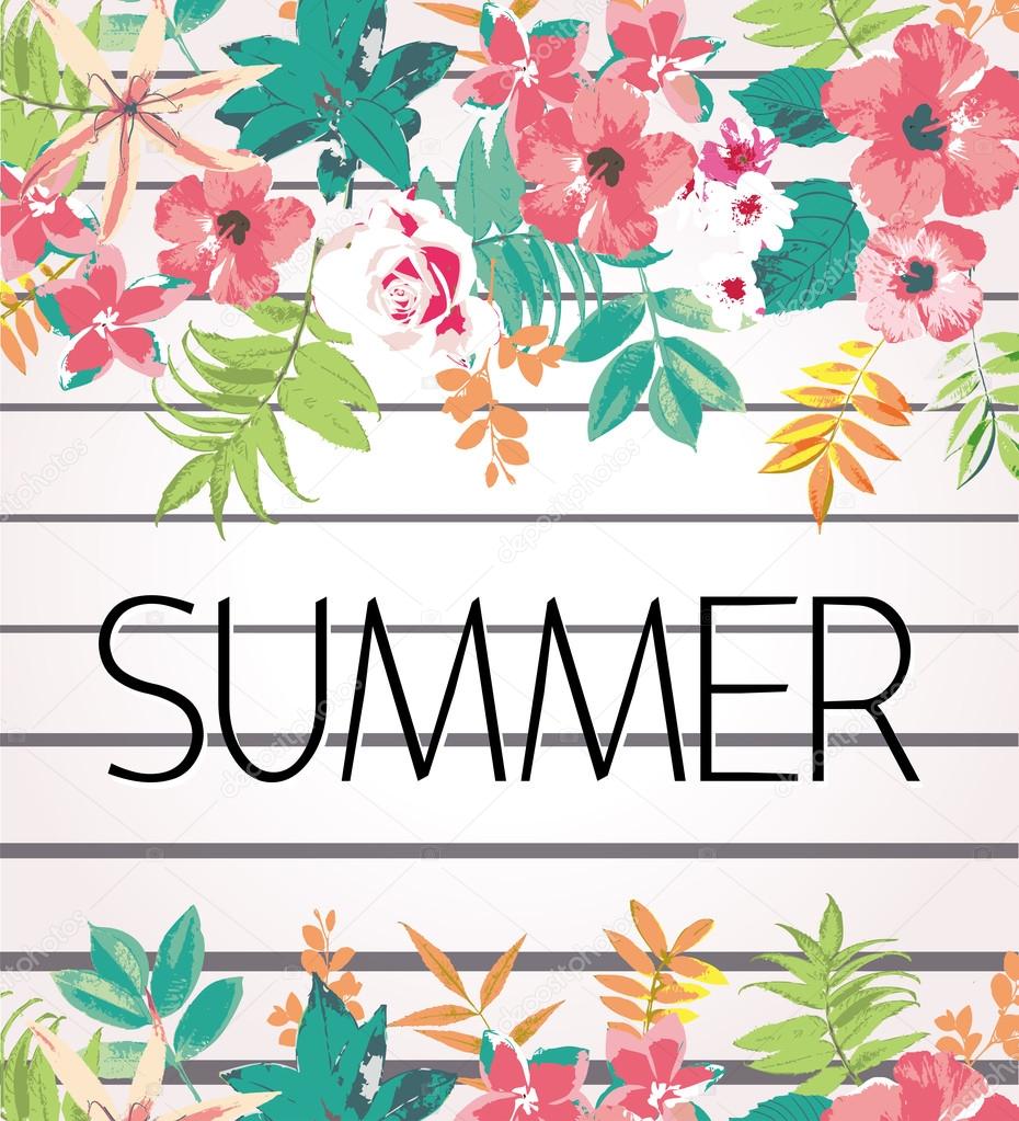 Greeting card tropical flower summer holiday vector pattern background