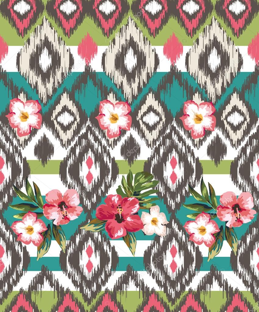 Seamless ethnic mix tropical flower vector print pattern