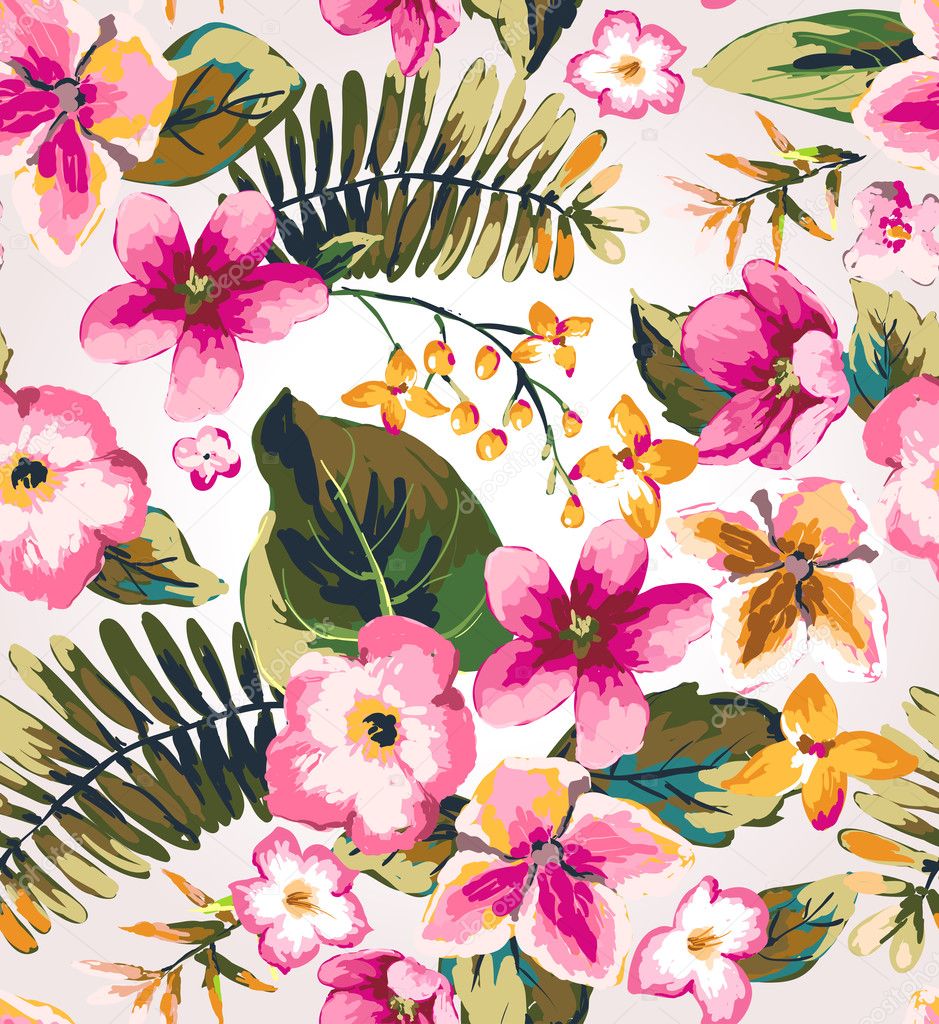 Seamless tropical flower ,plant vector pattern background